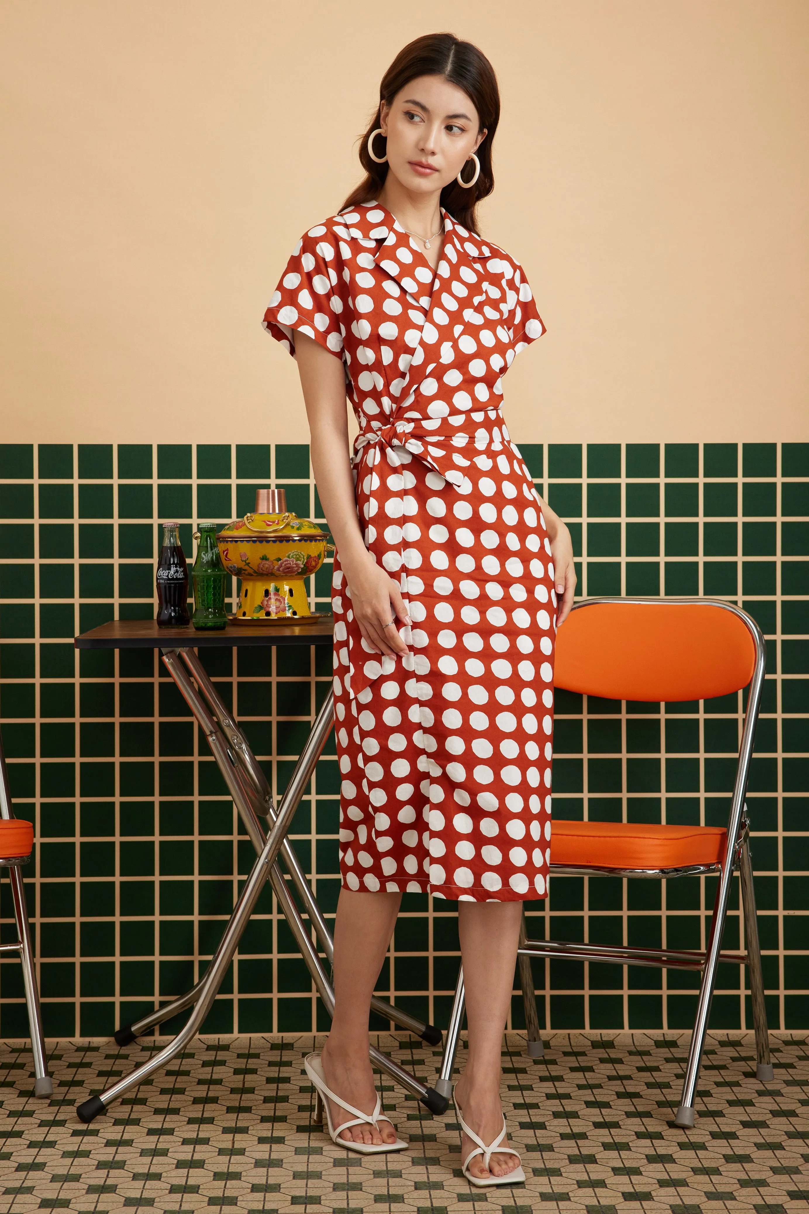 ARABELLA DRESS IN AUBURN POLKA