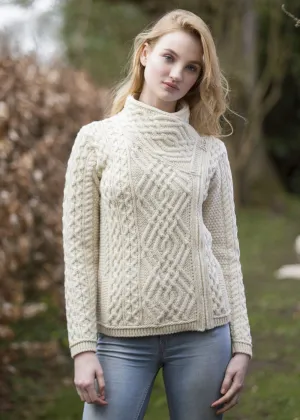 Aran Irish Cable Knit Side Zip Jacket | Natural