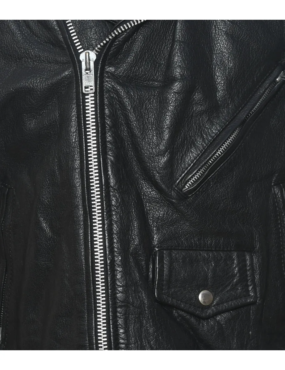 Biker Style Classic Black Leather Jacket - XL