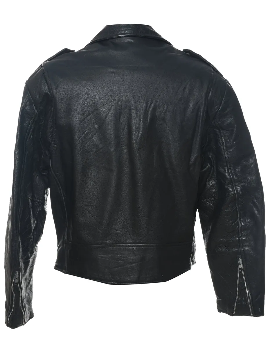 Biker Style Classic Black Leather Jacket - XL