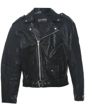 Biker Style Classic Black Leather Jacket - XL