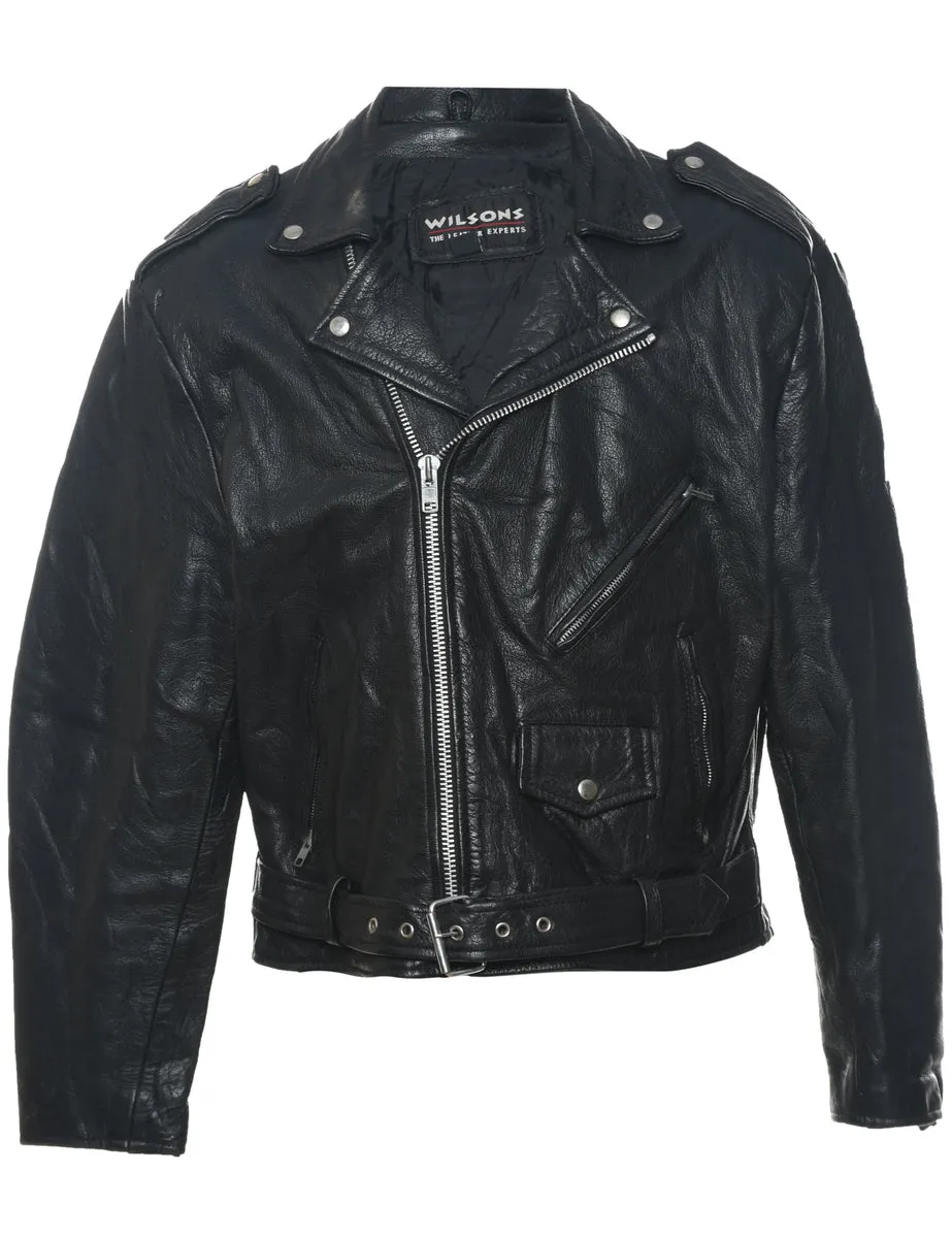 Biker Style Classic Black Leather Jacket - XL