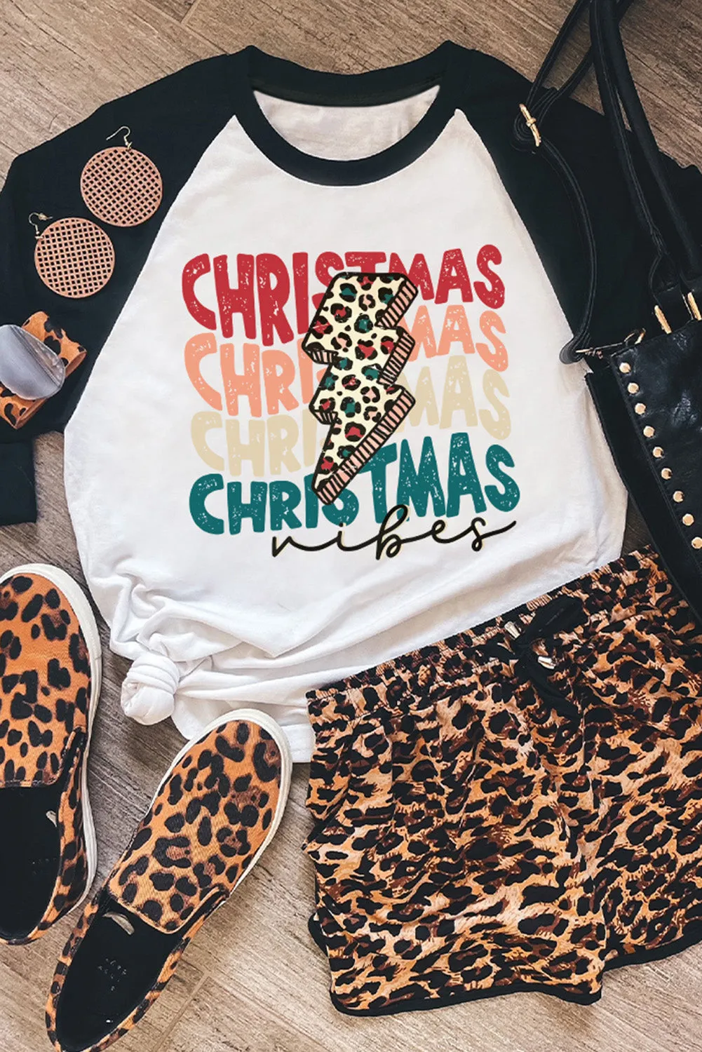 Black Christmas Raglan Sleeve Graphic Top