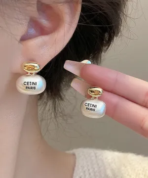 Brief White Sterling Silver Alloy Golden Bean Stud Earrings PO034