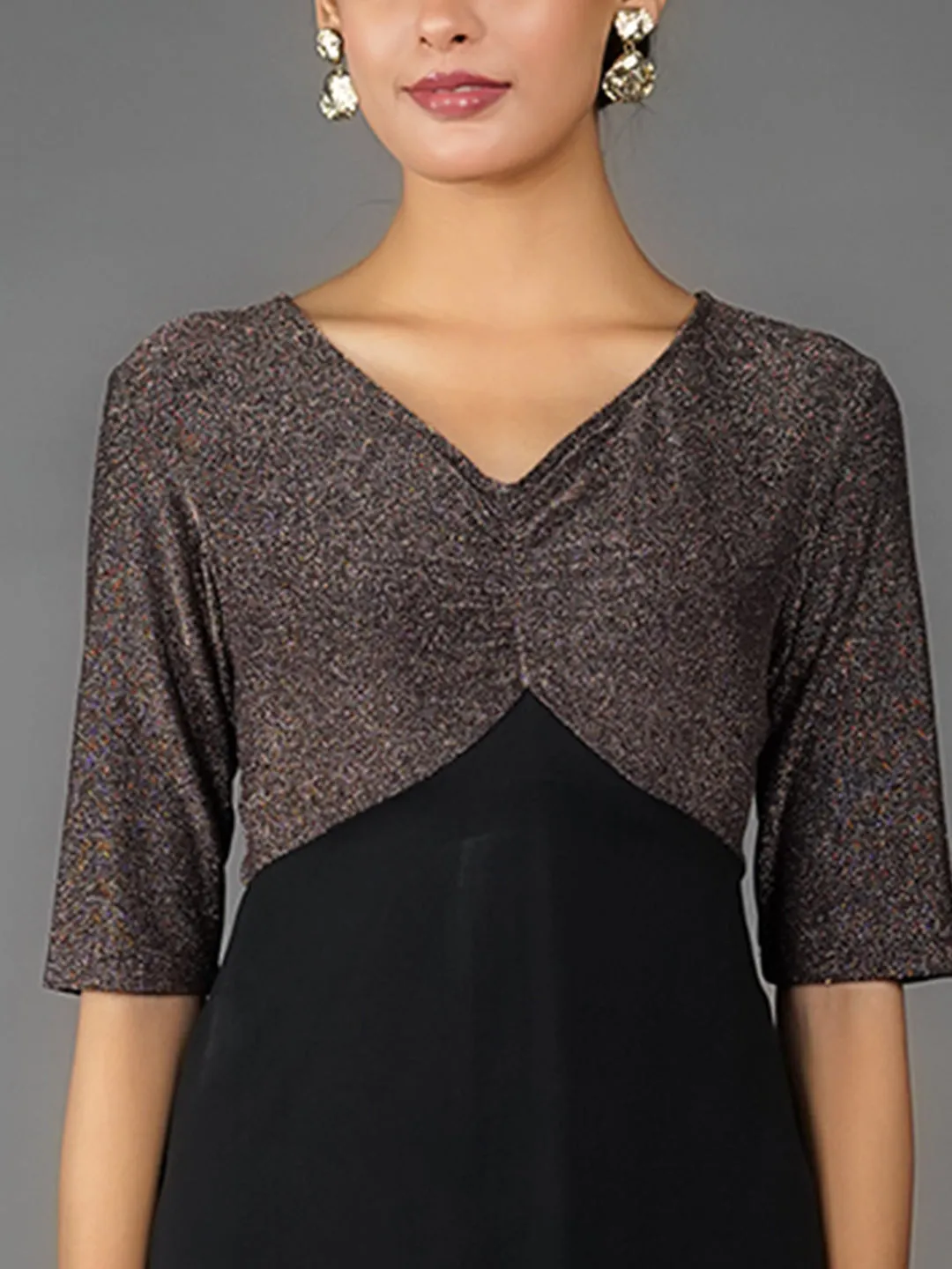 Bronze Solid Shimmer A Line Midi Dress