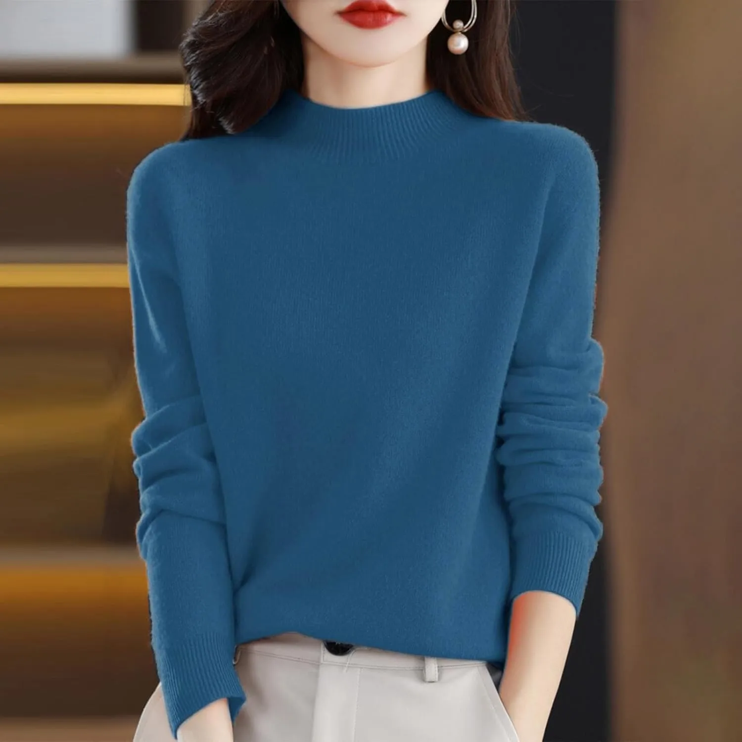 Cashmere Sweaters for Women Mock Neck Comfy Soft Long Sleeve Sweater Pullover Cashmere Fall Thin Sweater Tops