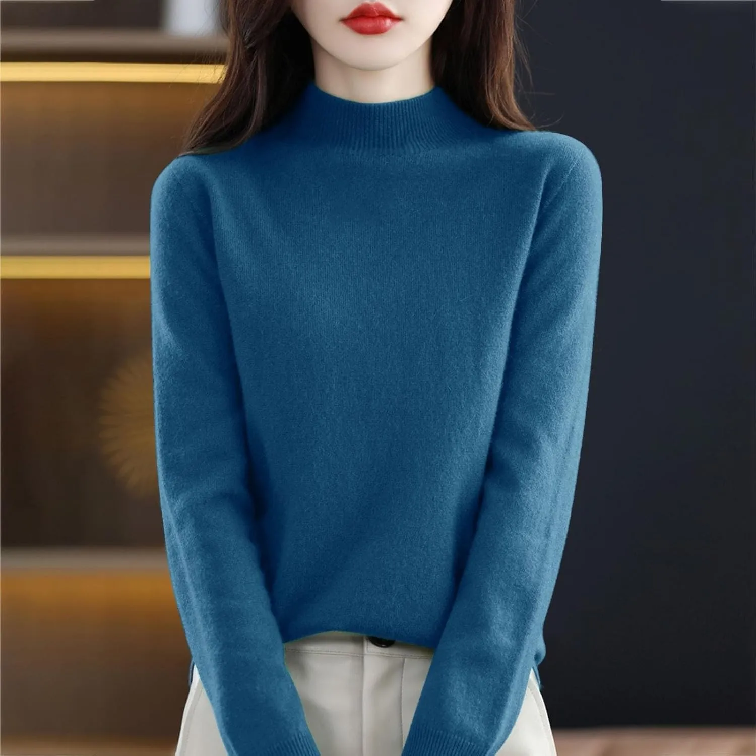 Cashmere Sweaters for Women Mock Neck Comfy Soft Long Sleeve Sweater Pullover Cashmere Fall Thin Sweater Tops