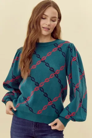 Chain Print Knit Pullover Top