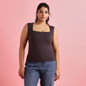 Charcoal Gray 4-Way Stretch Plus Size Square Neck Top