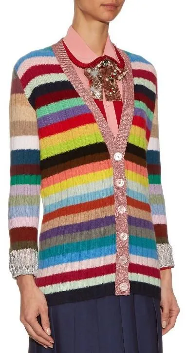 Color-Stripe Knit Cardigan Sweater