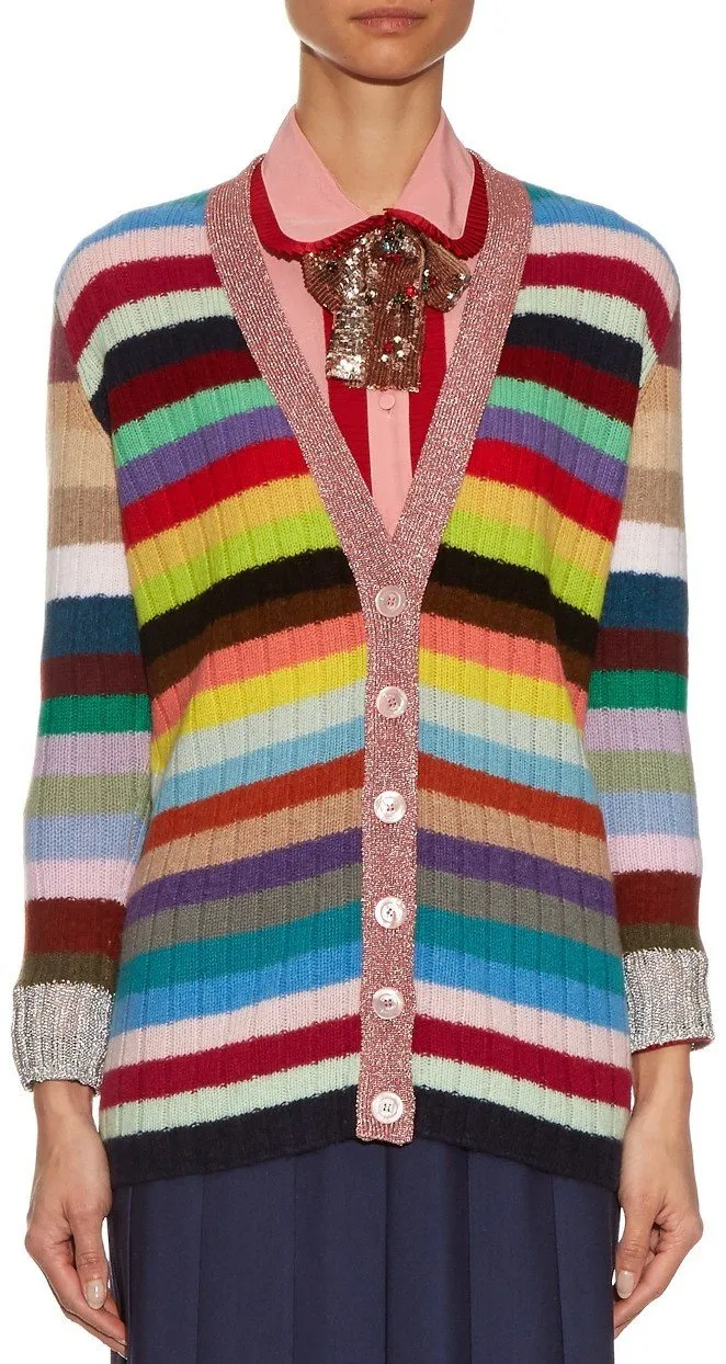 Color-Stripe Knit Cardigan Sweater