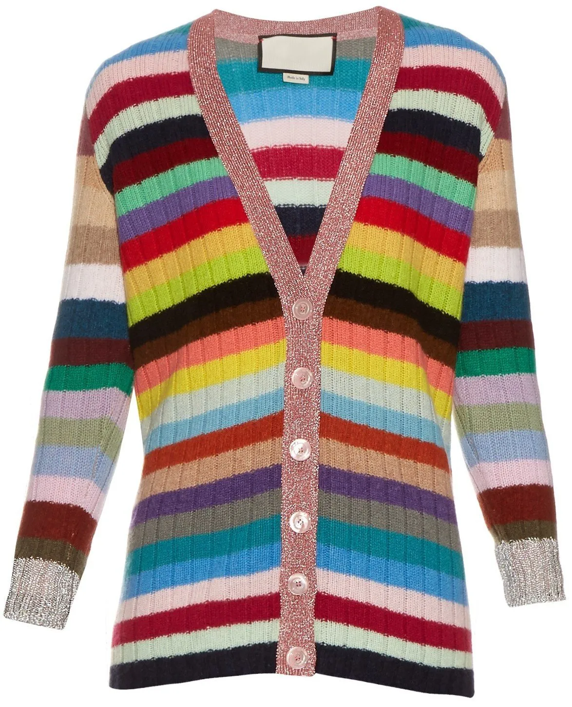 Color-Stripe Knit Cardigan Sweater
