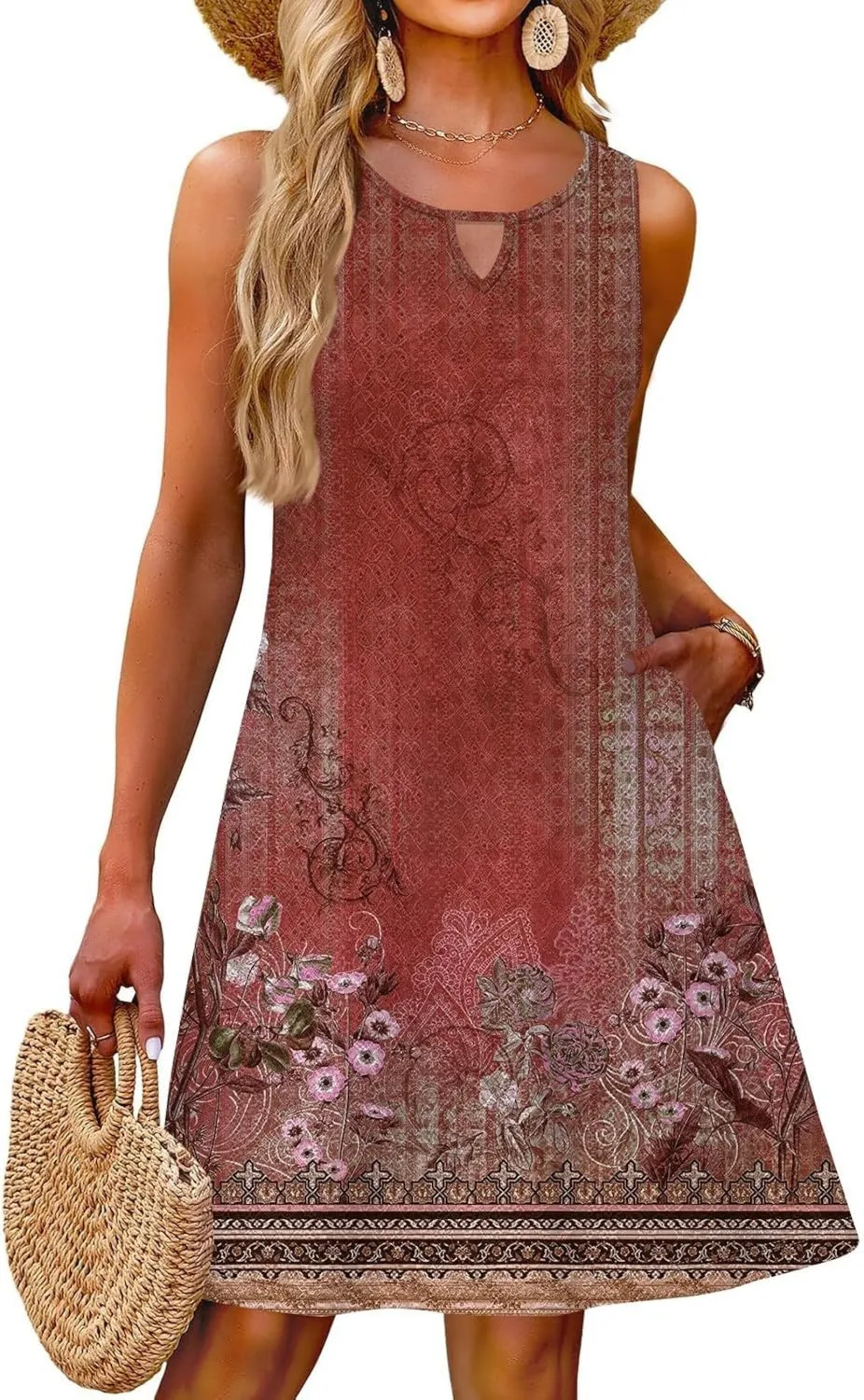 Coverup Summer Dresses for Women 2025 Eyelet Casual Loose Sleeveless Sundresses Tank Dresses with Pockets