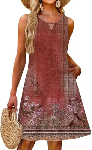 Coverup Summer Dresses for Women 2025 Eyelet Casual Loose Sleeveless Sundresses Tank Dresses with Pockets