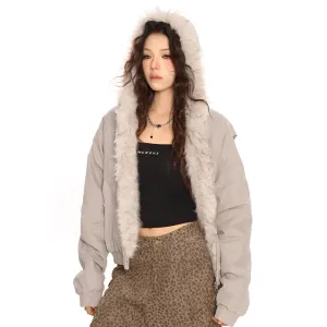Cozy And Stylish Faux Fur Trim Hooded Bomber Jacket