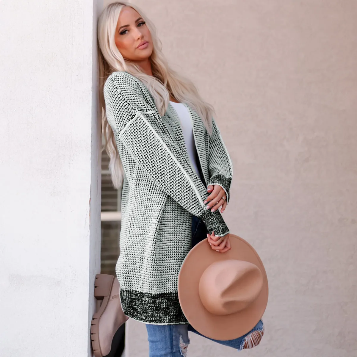 Cozy Chic Gray Knitted Long Open Front Cardigan - Perfect Layering Essential