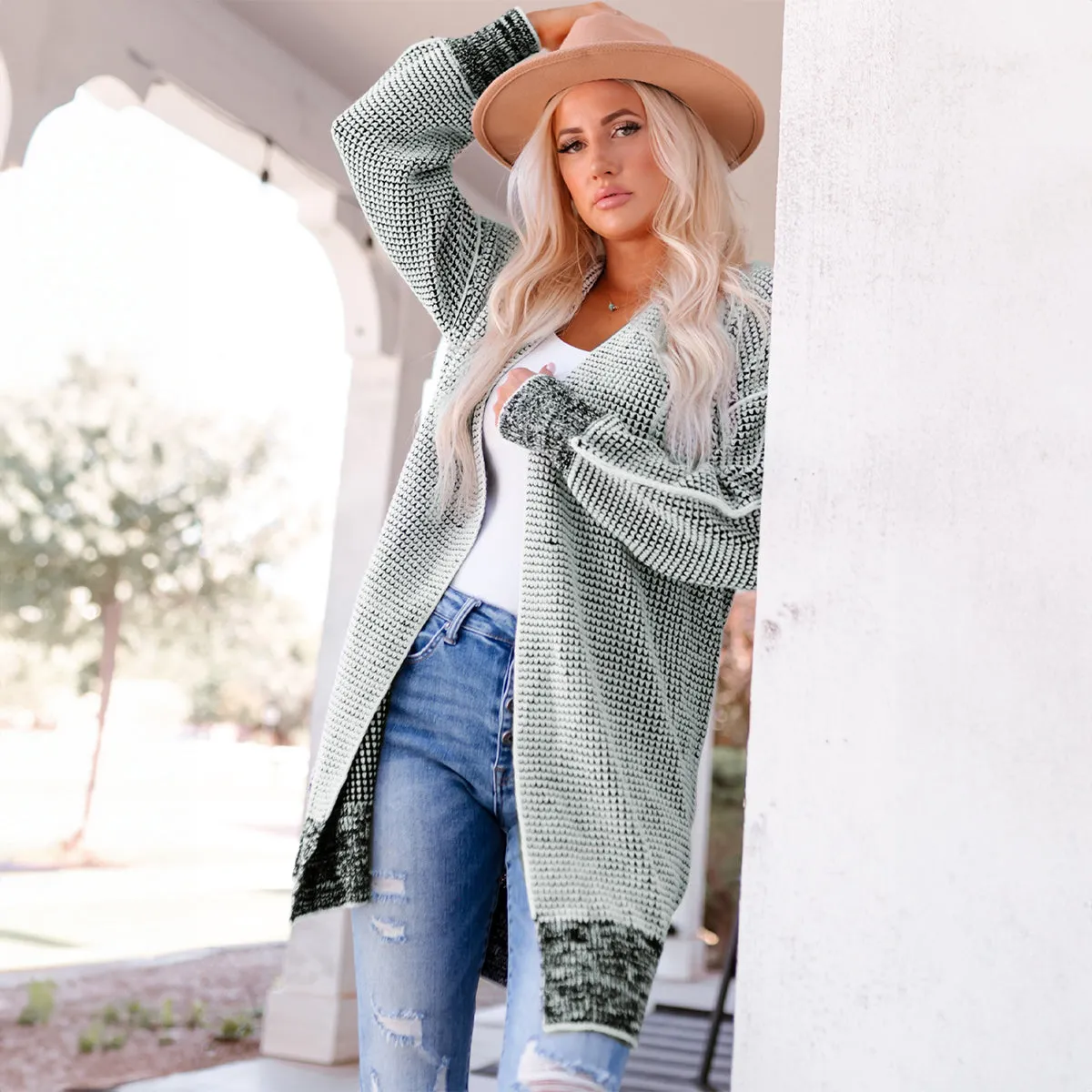 Cozy Chic Gray Knitted Long Open Front Cardigan - Perfect Layering Essential