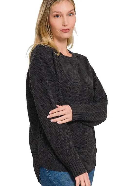 Cozy Season High Low Waffle Sweater Pullover