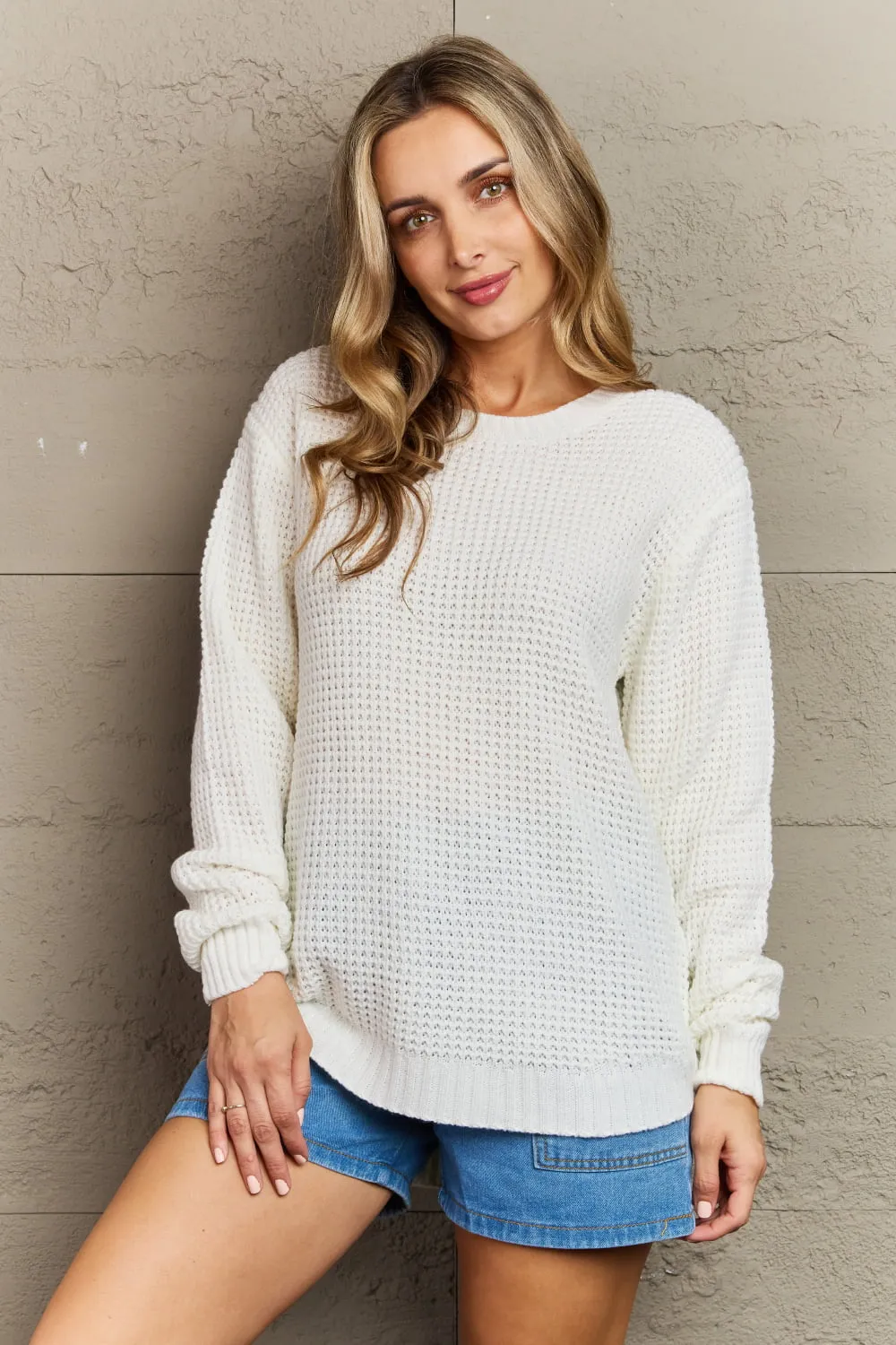 Cozy Season High Low Waffle Sweater Pullover