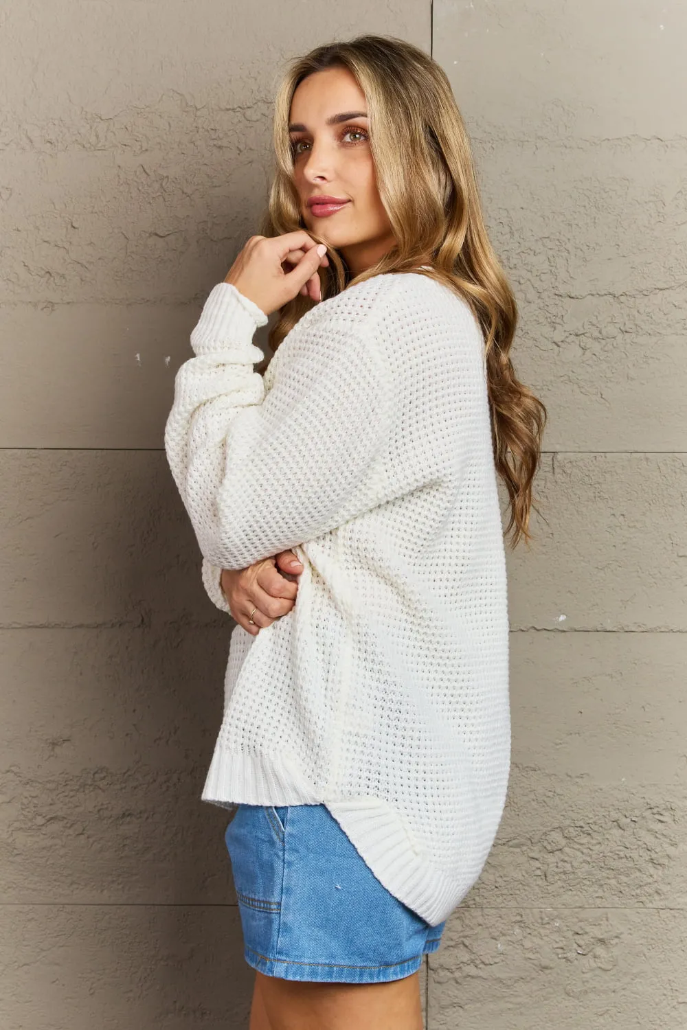 Cozy Season High Low Waffle Sweater Pullover