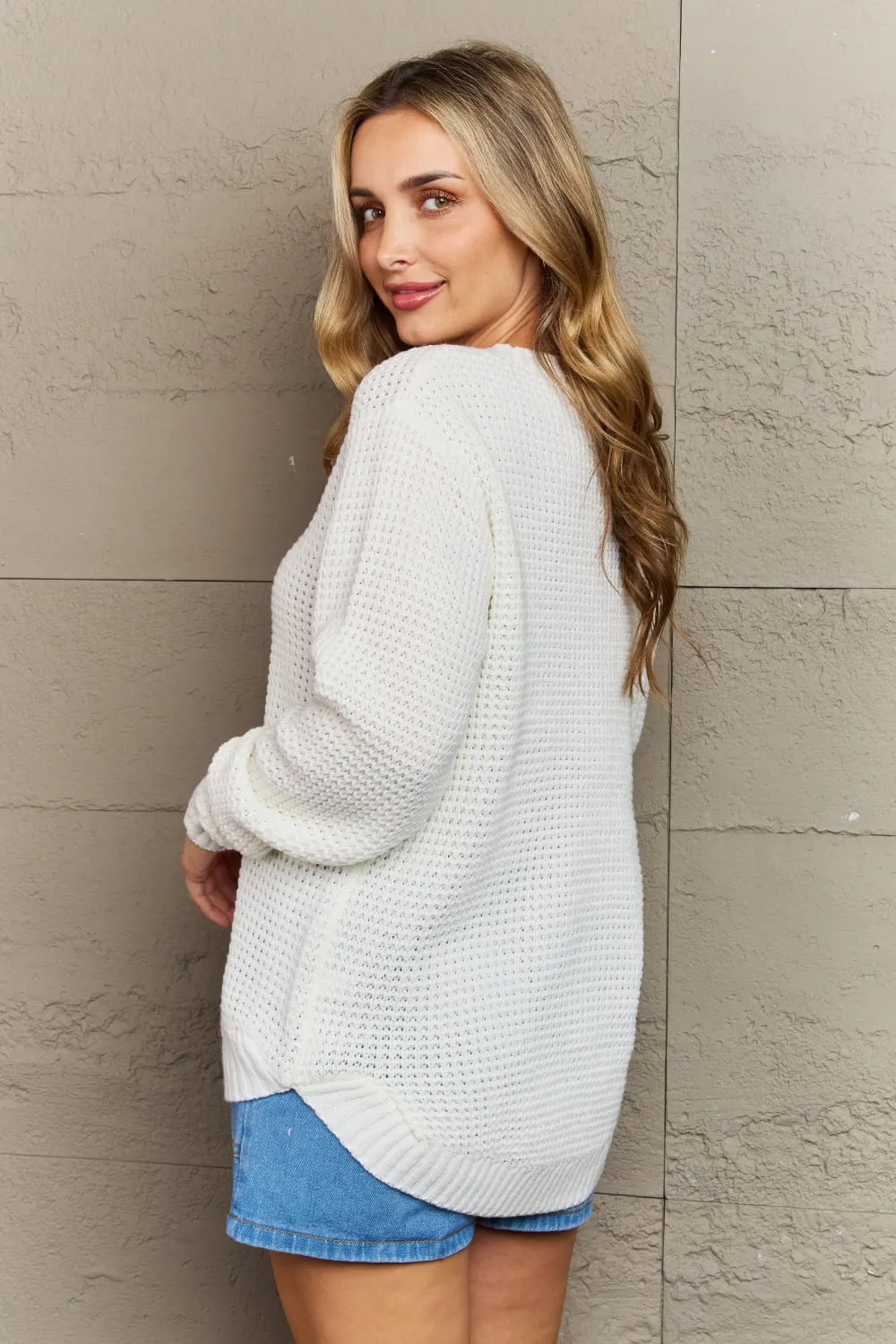 Cozy Season High Low Waffle Sweater Pullover