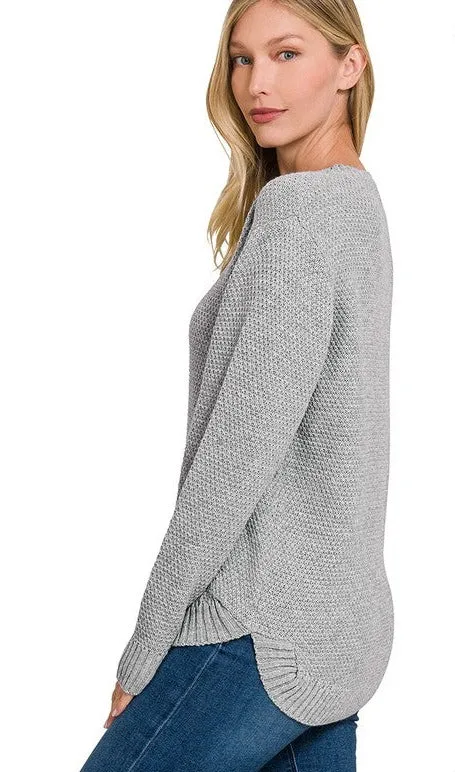 Cozy Season High Low Waffle Sweater Pullover