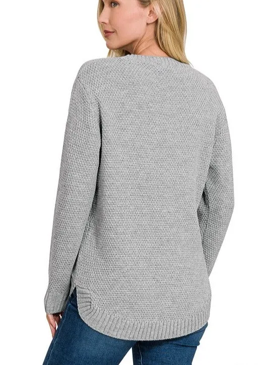 Cozy Season High Low Waffle Sweater Pullover