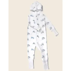 Cuddloom | Grown-On Romper With Hood Carriage Print