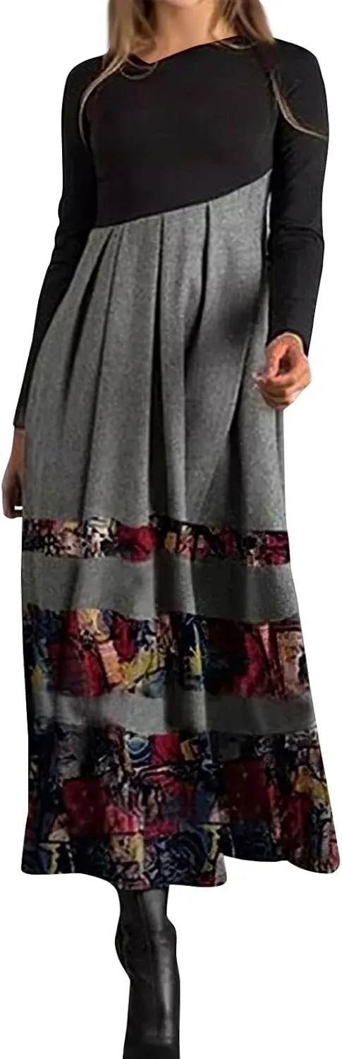 Dresses for Women 2025 Spring Midi V Neck Long Sleeve Work Boho Cute Modest Holiday Loose Dress