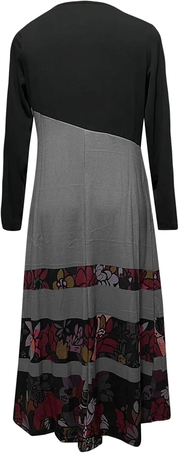 Dresses for Women 2025 Spring Midi V Neck Long Sleeve Work Boho Cute Modest Holiday Loose Dress