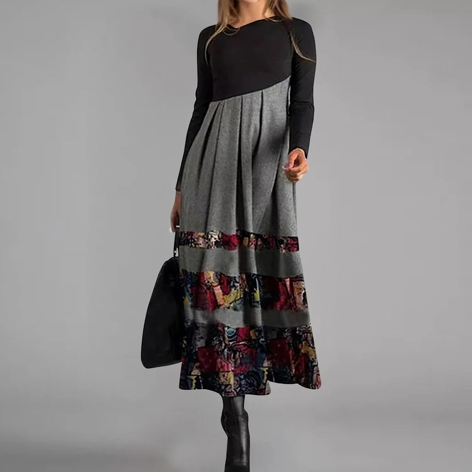 Dresses for Women 2025 Spring Midi V Neck Long Sleeve Work Boho Cute Modest Holiday Loose Dress