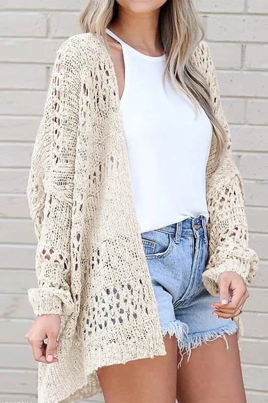 EG Fashion Crochet Dolman Knit Sleeve Womens Cardigan 2Colors S-XL