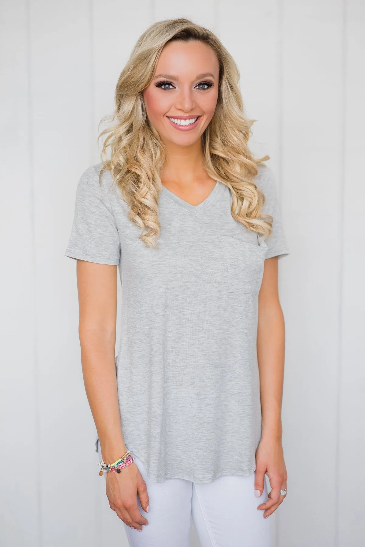 Essential Pocket Top- Heather Grey