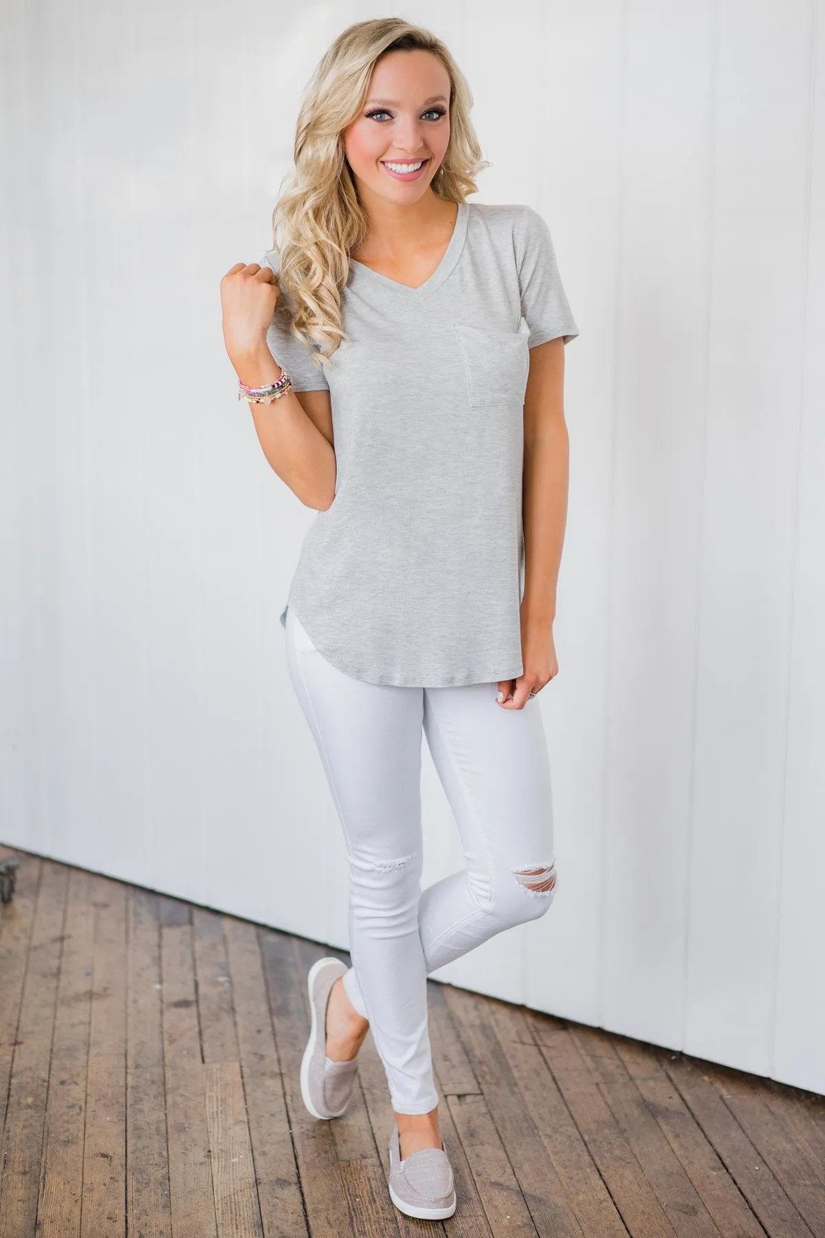 Essential Pocket Top- Heather Grey