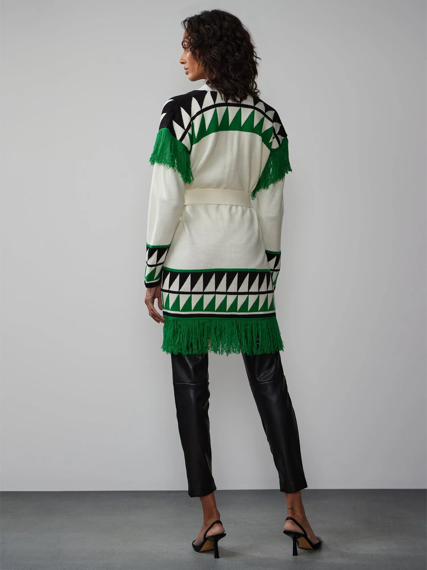 Fair Isle Fringed Open Front Cardigan
