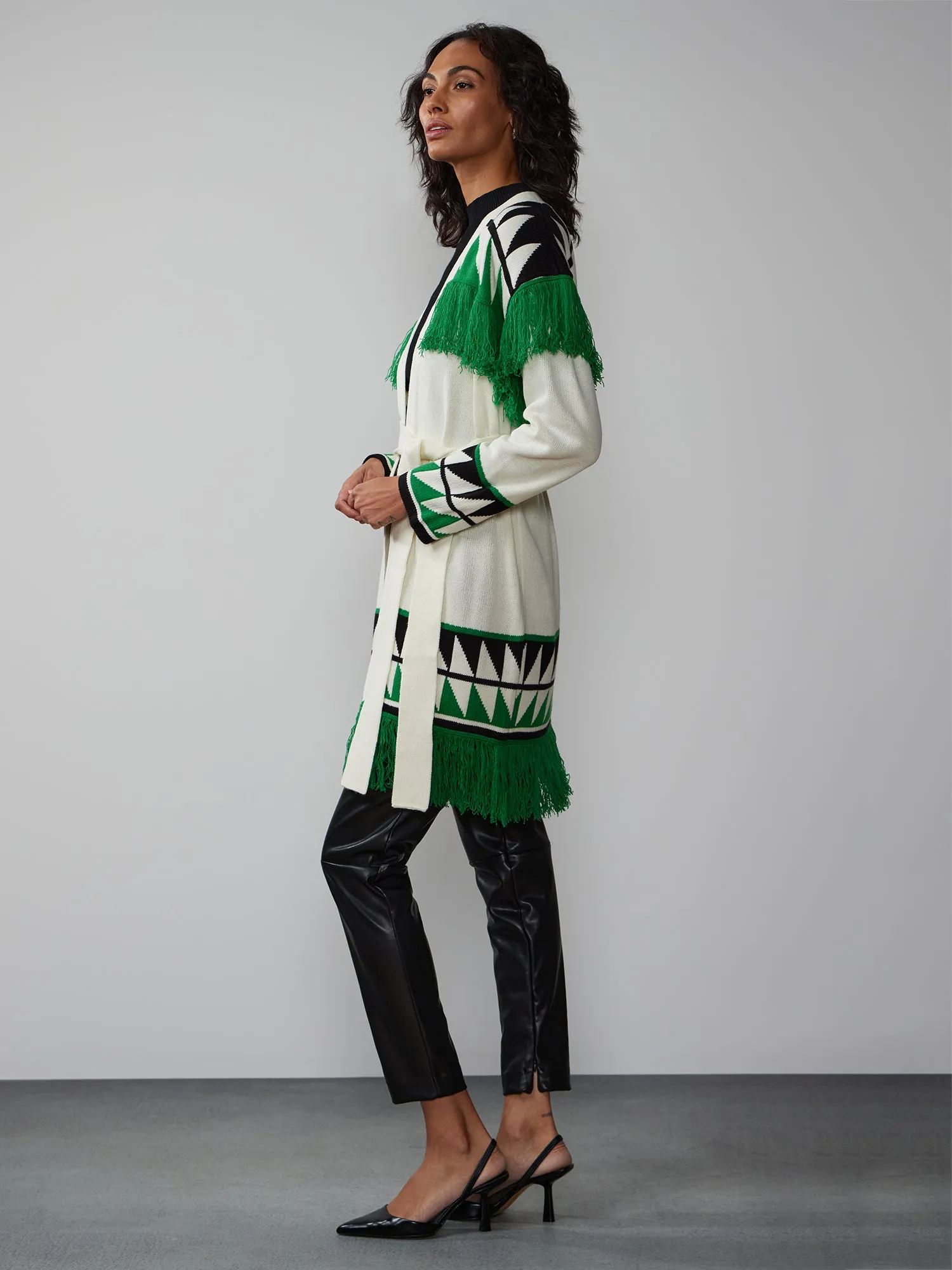 Fair Isle Fringed Open Front Cardigan