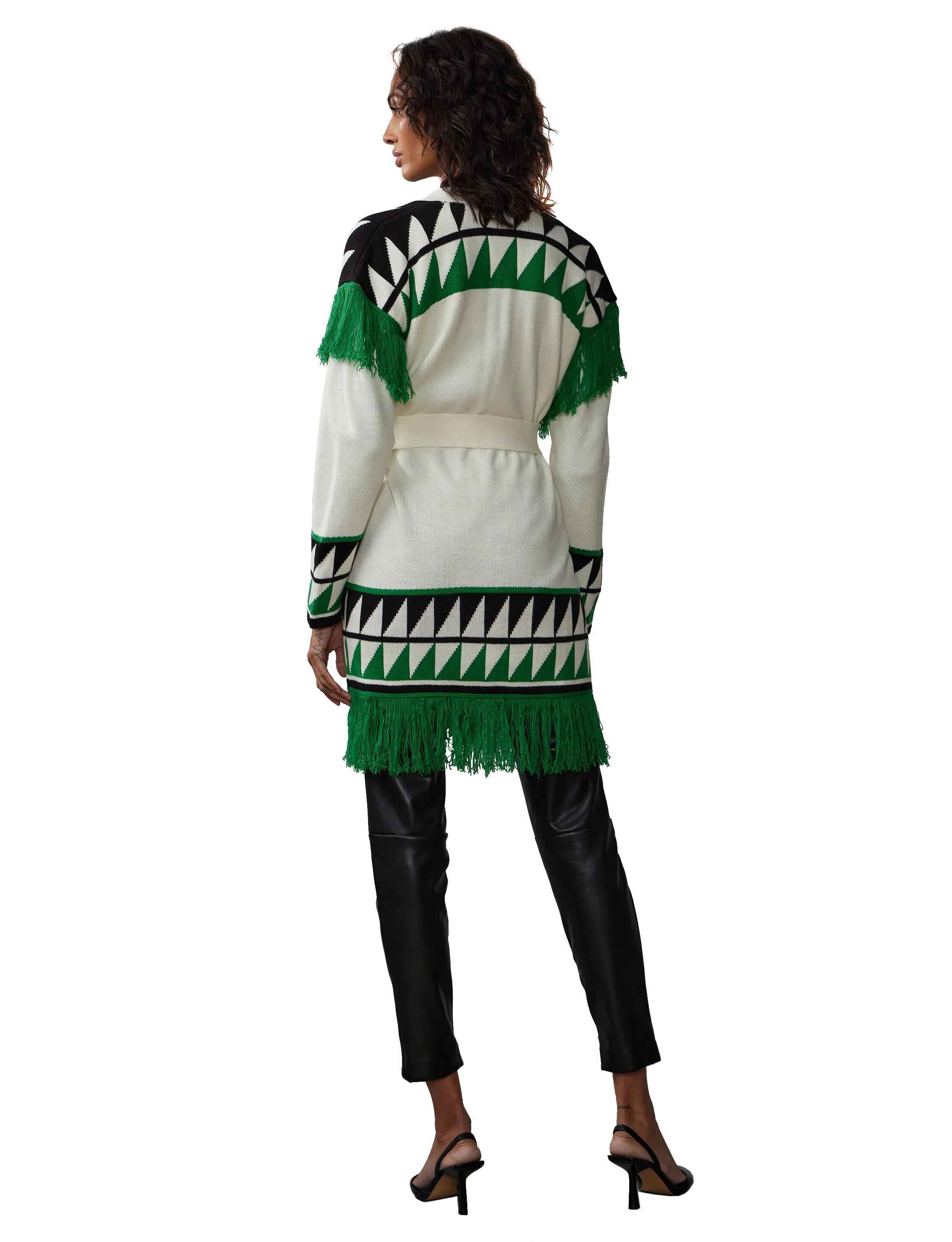 Fair Isle Fringed Open Front Cardigan