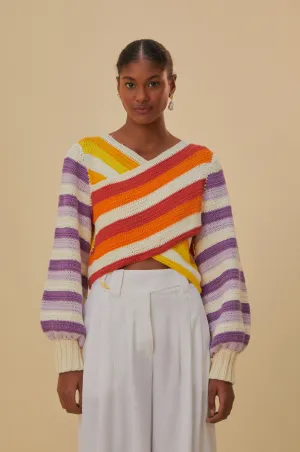 Farm Rio Sunset Stripes Crochet Sweater - FINAL SALE
