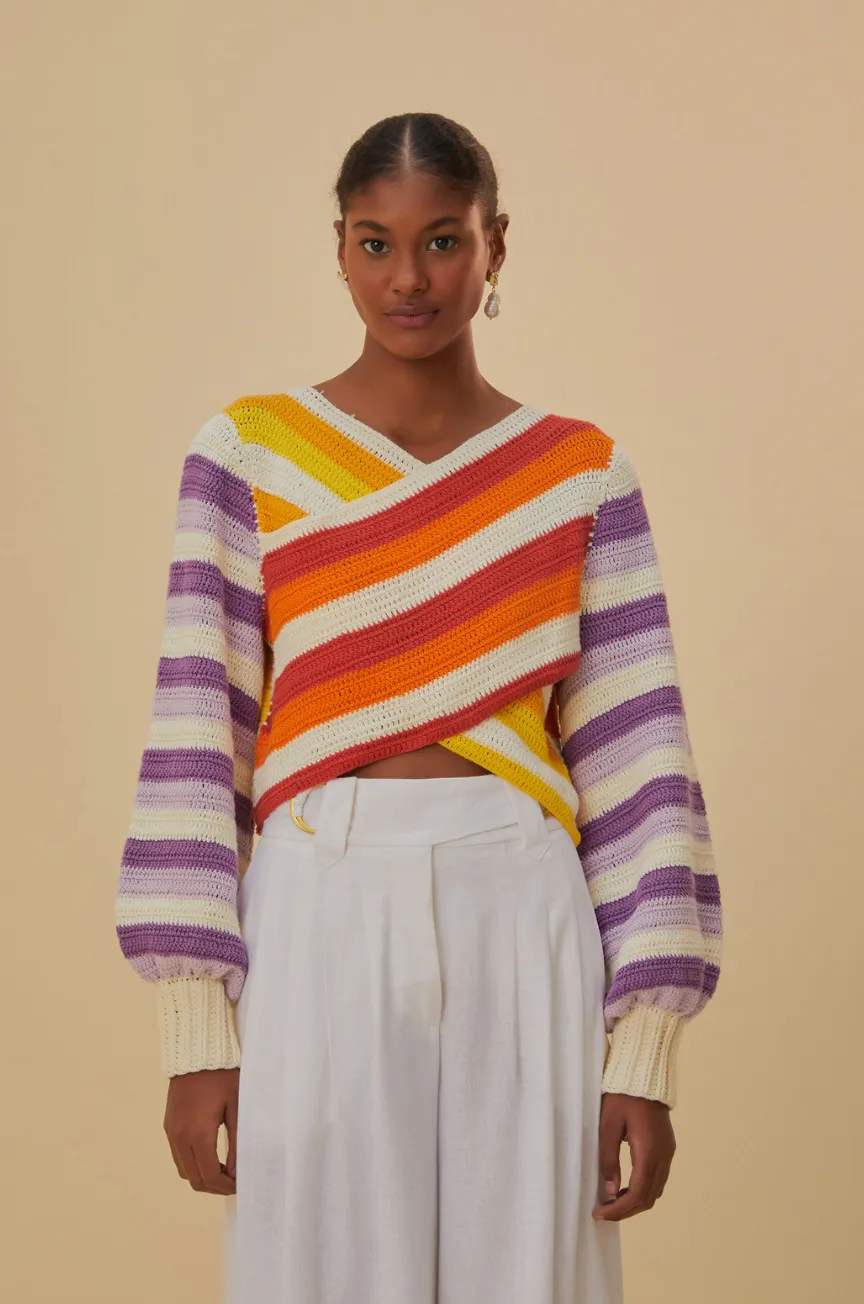 Farm Rio Sunset Stripes Crochet Sweater - FINAL SALE