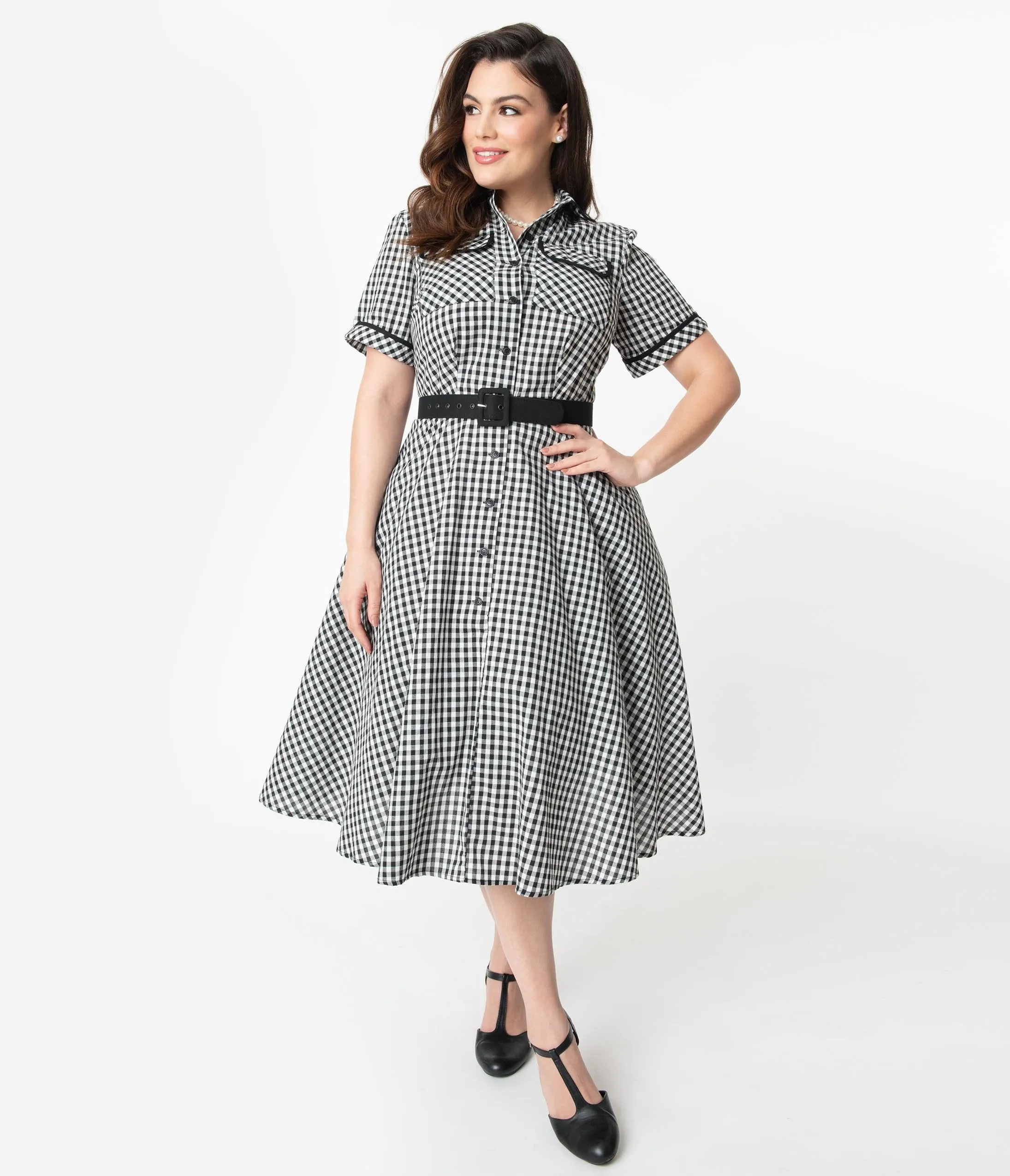 I Love Lucy x Unique Vintage Plus Size Black & White Gingham Ethel Swing Dress