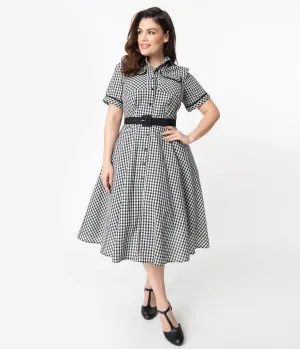 I Love Lucy x Unique Vintage Plus Size Black & White Gingham Ethel Swing Dress