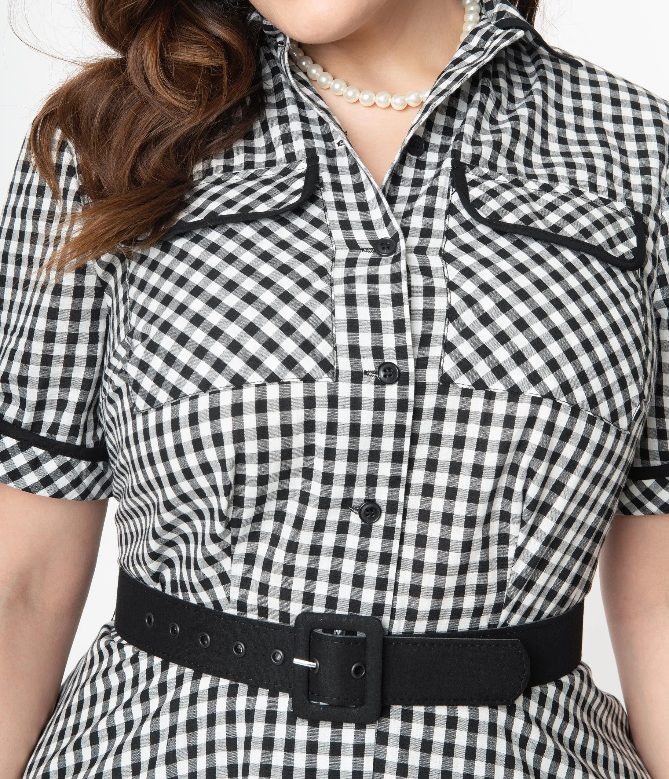 I Love Lucy x Unique Vintage Plus Size Black & White Gingham Ethel Swing Dress