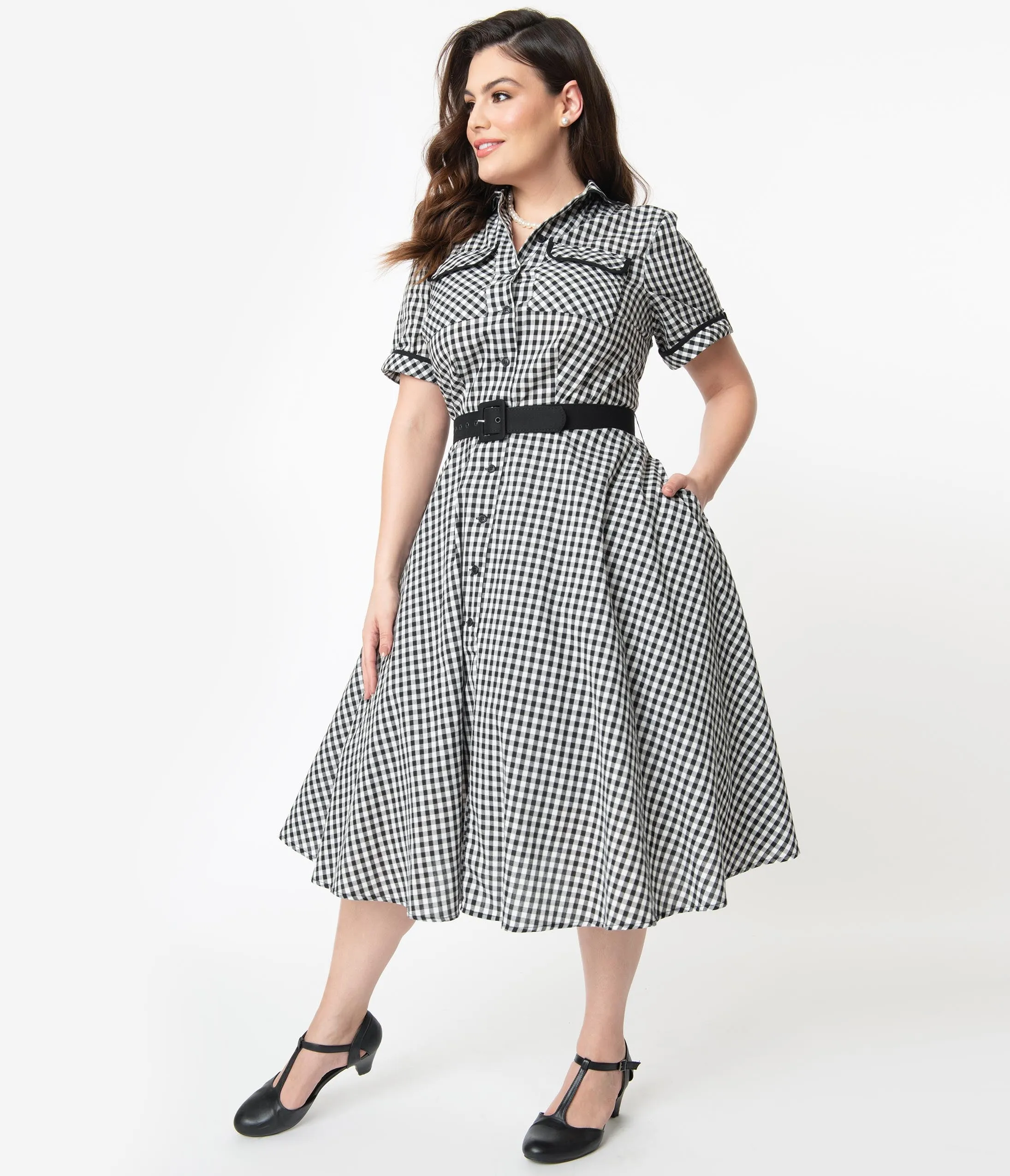 I Love Lucy x Unique Vintage Plus Size Black & White Gingham Ethel Swing Dress
