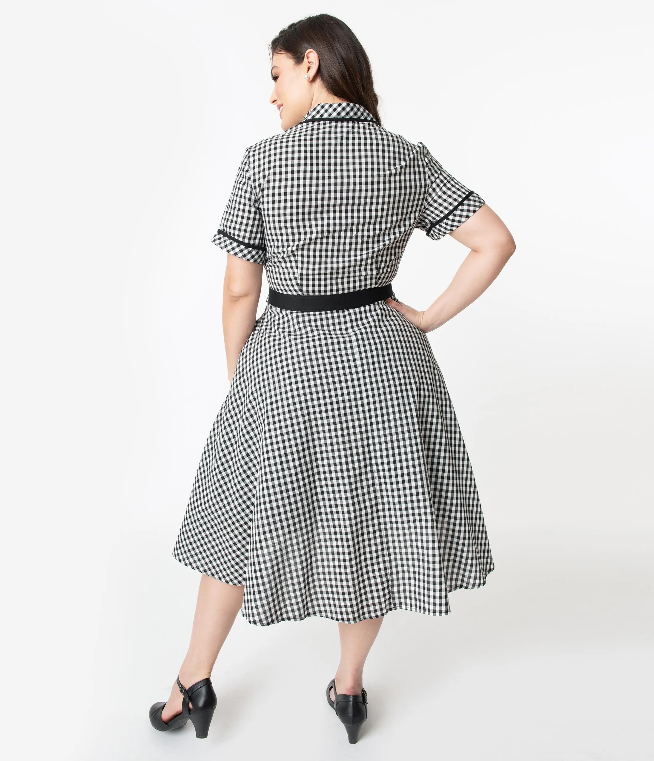 I Love Lucy x Unique Vintage Plus Size Black & White Gingham Ethel Swing Dress