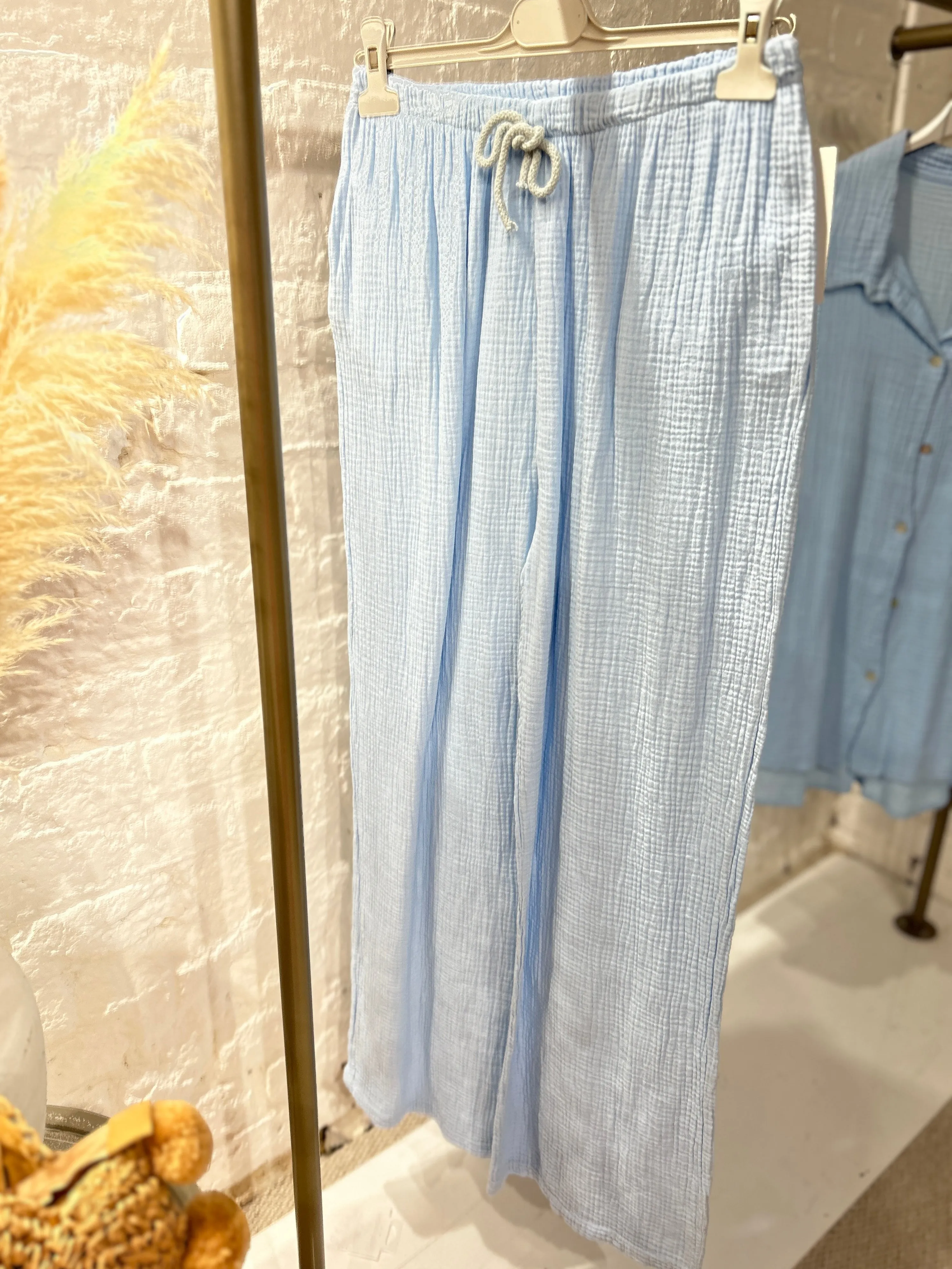 Joanna Waffle wide Leg Trousers With Elastic Waist