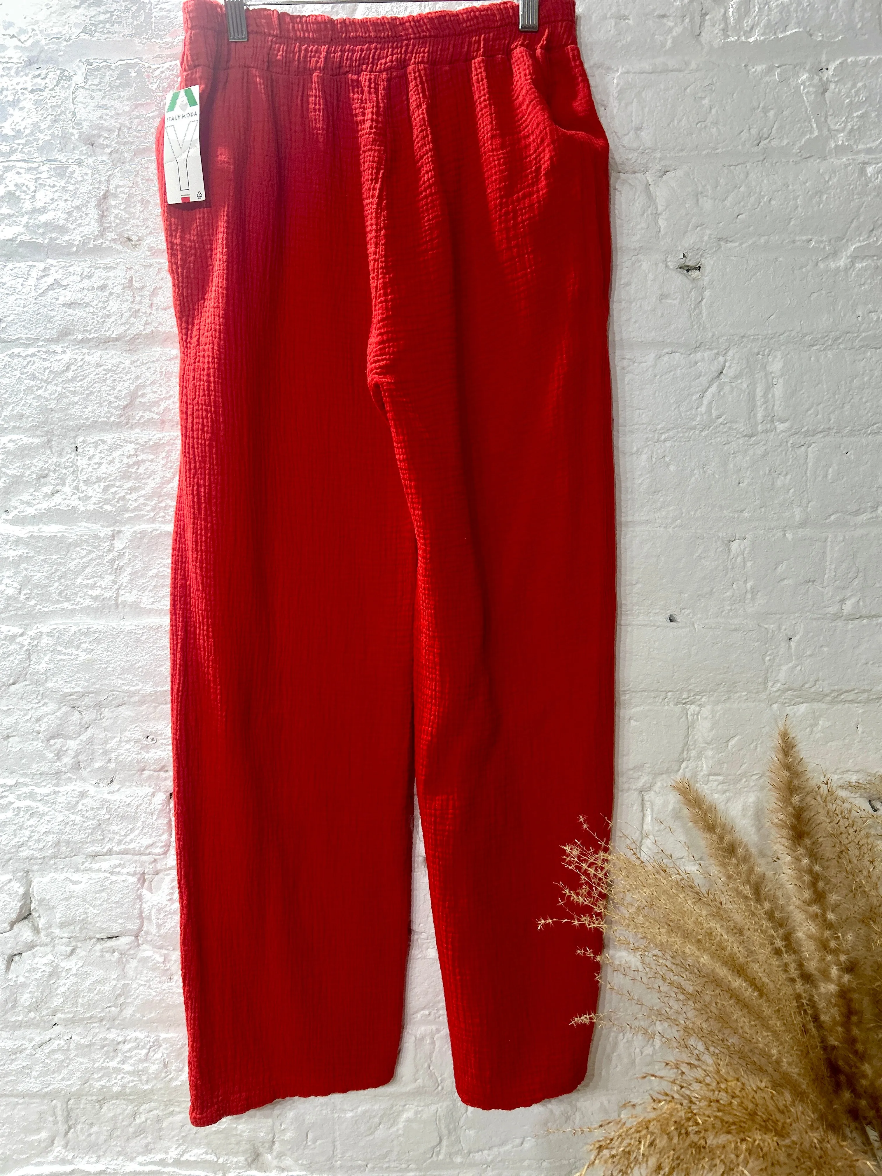 Joanna Waffle wide Leg Trousers With Elastic Waist