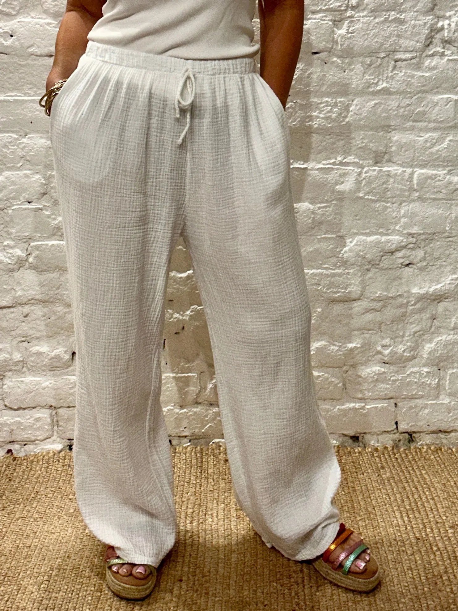 Joanna Waffle wide Leg Trousers With Elastic Waist