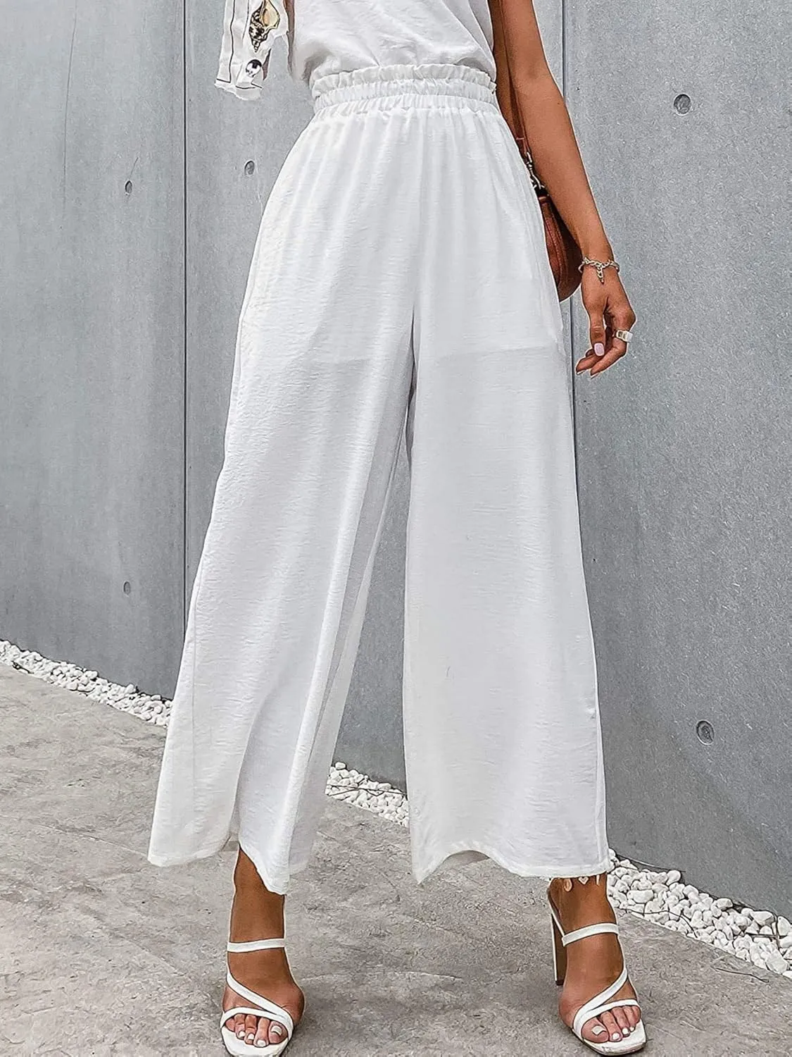 Linen Pants Women Boho High Waisted Palazzo Pants Flowy Trousers with Pockets Summer Beach Wide Leg Flowy Pant 2025