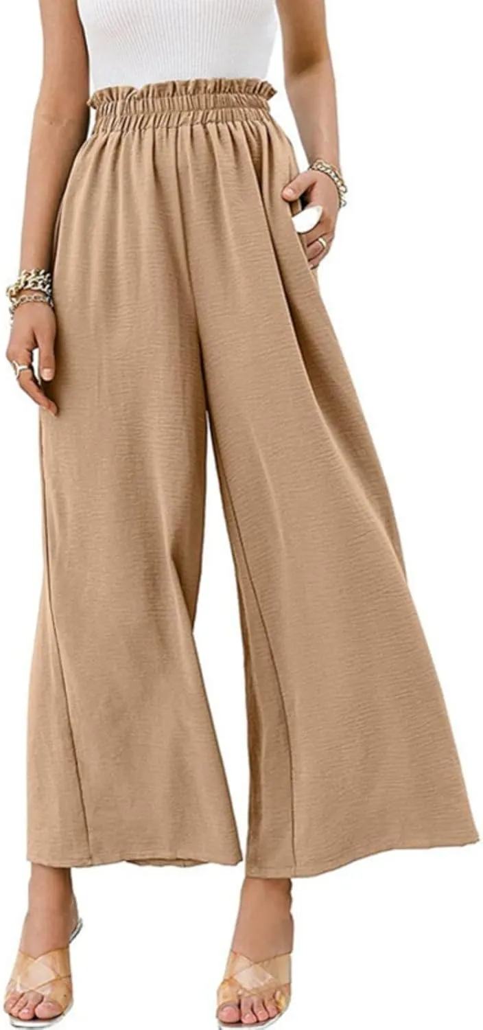 Linen Pants Women Boho High Waisted Palazzo Pants Flowy Trousers with Pockets Summer Beach Wide Leg Flowy Pant 2025