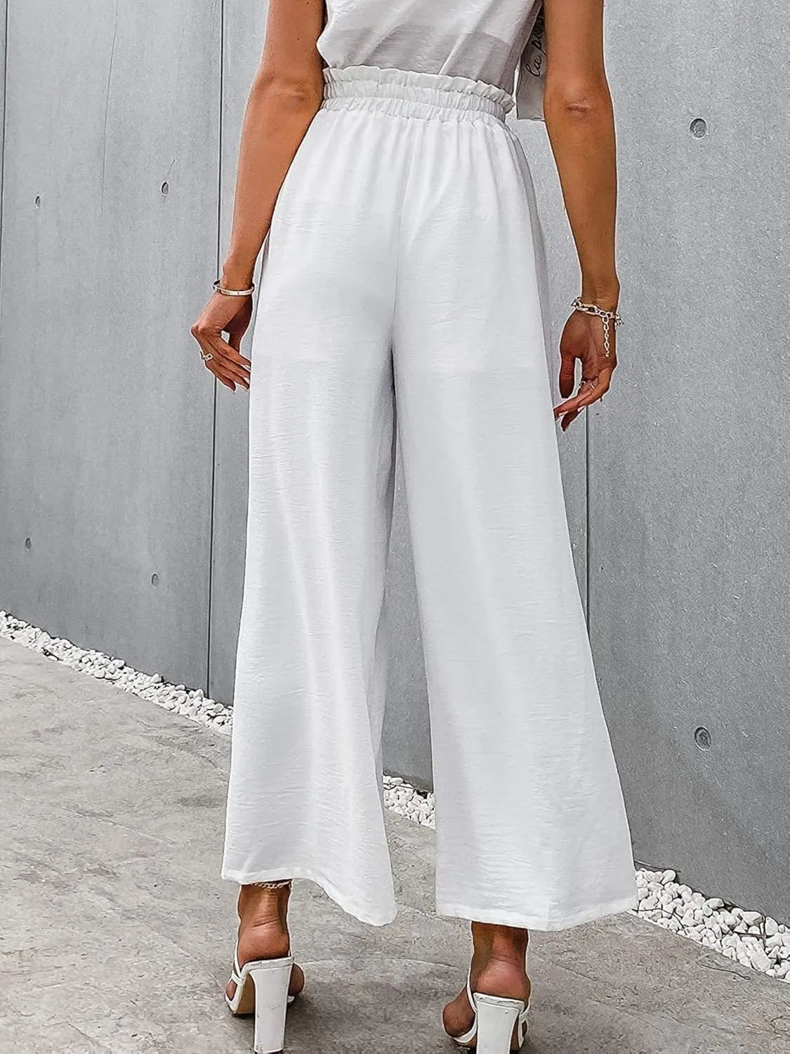 Linen Pants Women Boho High Waisted Palazzo Pants Flowy Trousers with Pockets Summer Beach Wide Leg Flowy Pant 2025